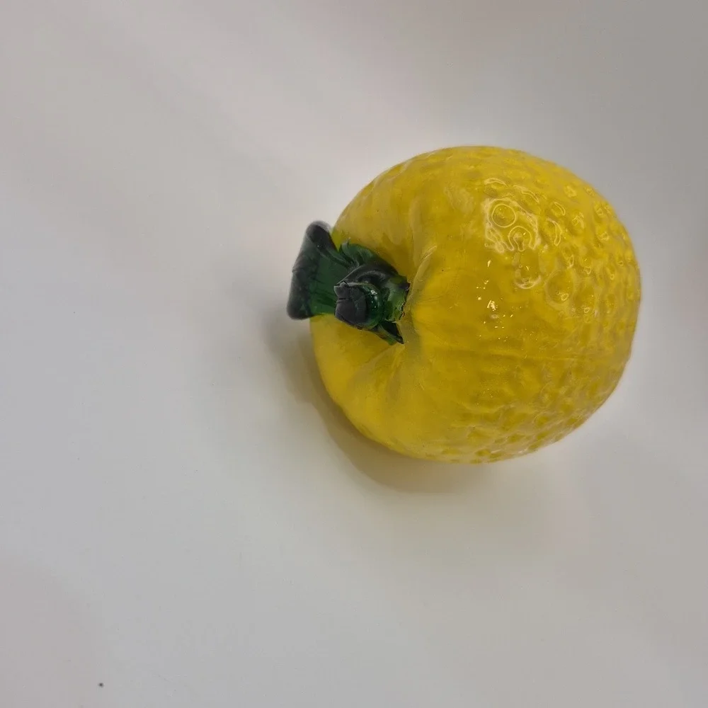 Vintage Art Glass Yellow Lemon Hand Blown Fruit Kitchen Decor Murano Style